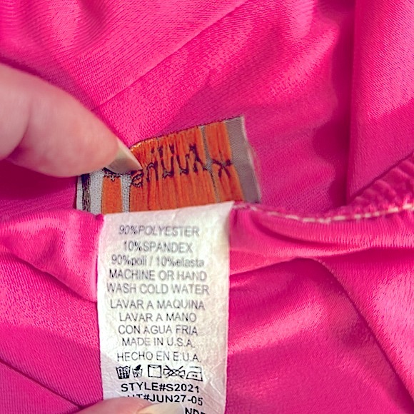 Sunny pink stretchy skirt with satin ribbon and flirty hem - Picture 5 of 5